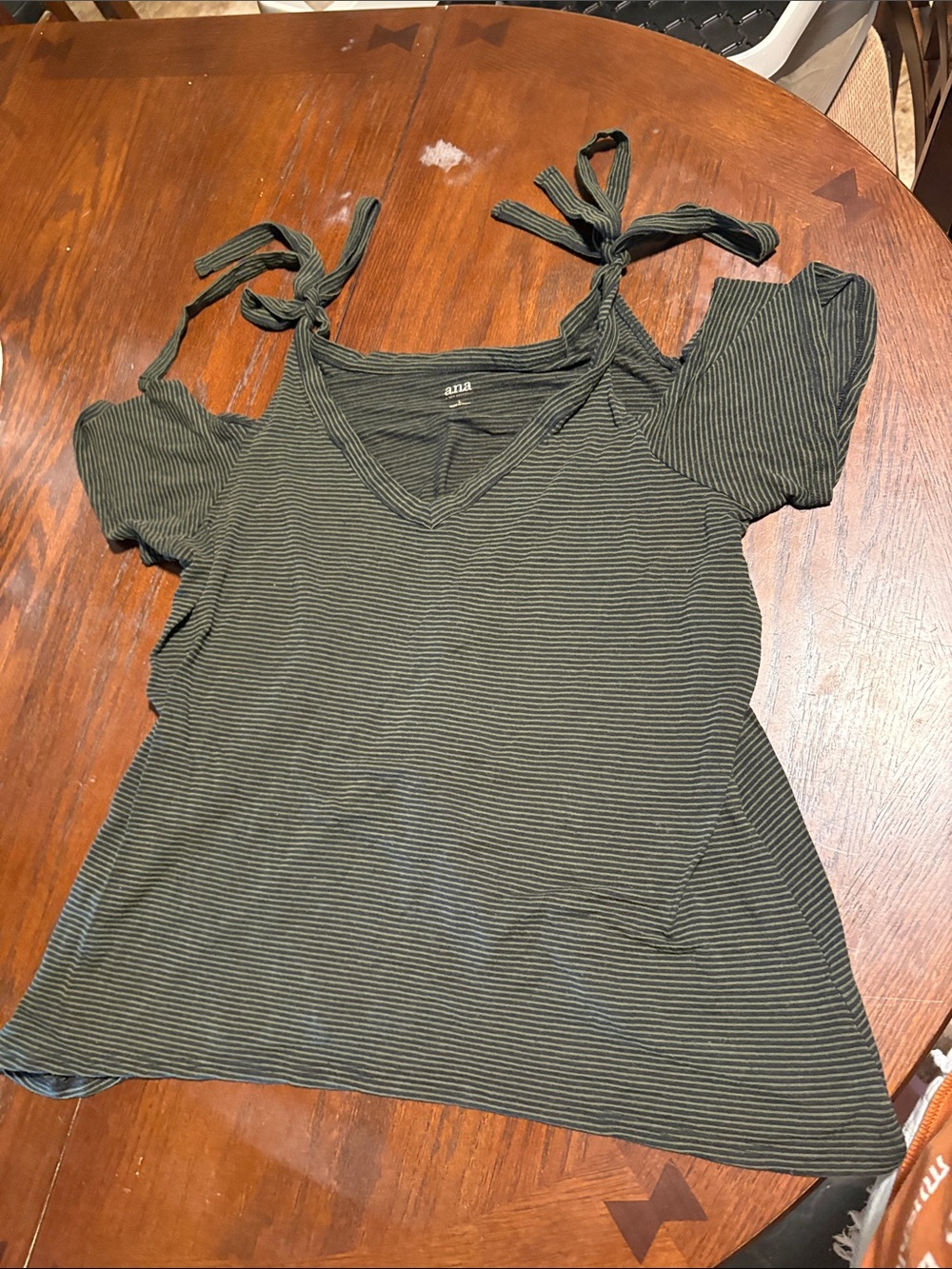 a.n.a Olive Green Striped Tie-Shoulder V-Neck Tank Top